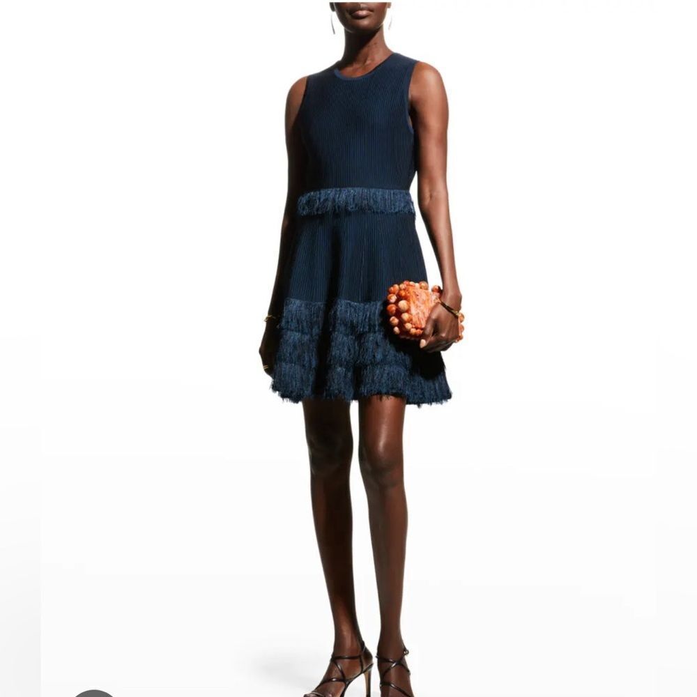 425.00 NWT MILLY CUT FRINGE DRESS BLUE SMALL